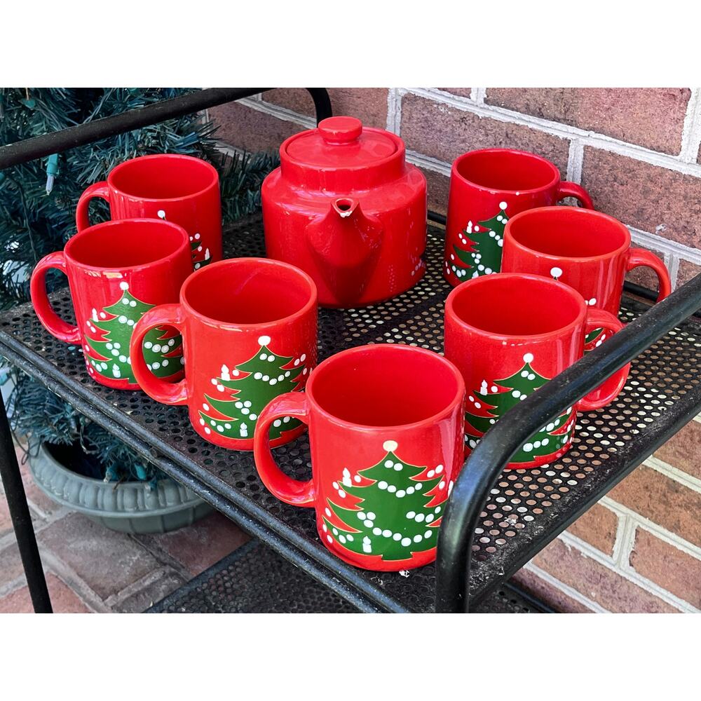 Waechtersbach Tea Pot & 7  Mug Lot Christmas Tree lot